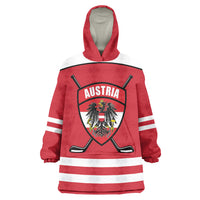 Austria Ice Hockey Custom Wearable Blanket Hoodie Austrian Eagle Shield Red Version
