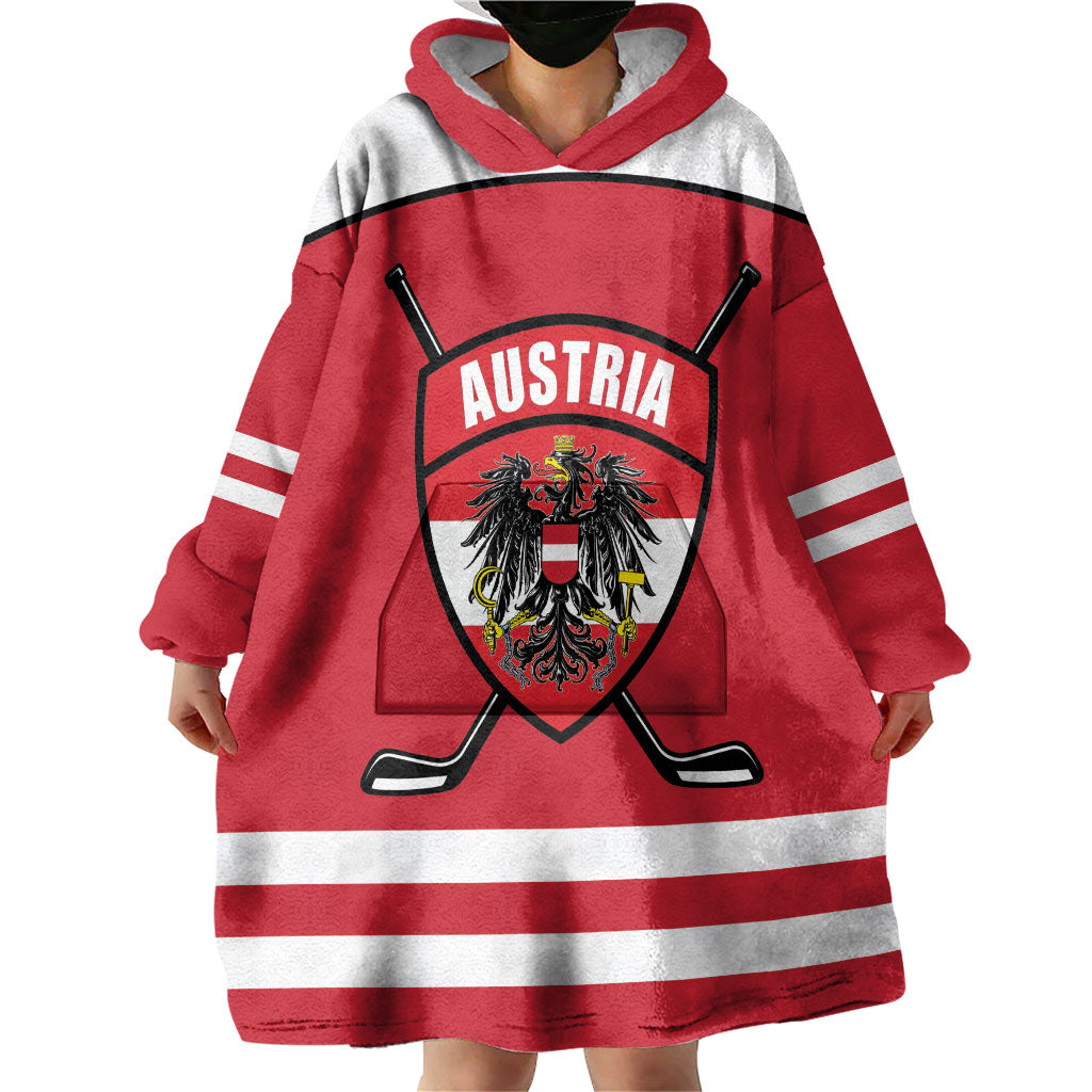 Austria Ice Hockey Custom Wearable Blanket Hoodie Austrian Eagle Shield Red Version