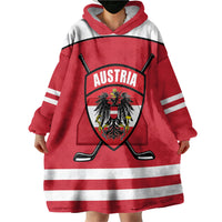 Austria Ice Hockey Custom Wearable Blanket Hoodie Austrian Eagle Shield Red Version