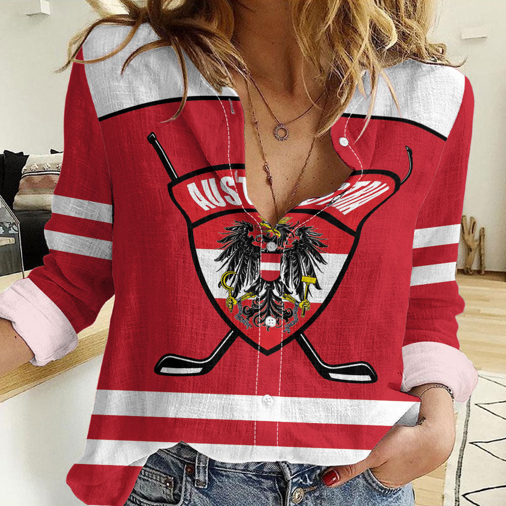 Austria Ice Hockey Custom Women Casual Shirt Austrian Eagle Shield Red Version