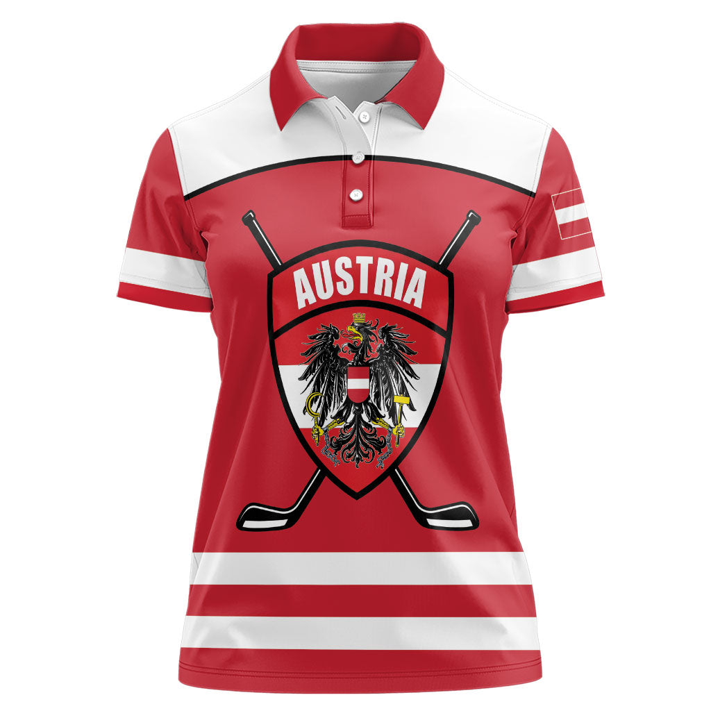 Austria Ice Hockey Custom Women Polo Shirt Austrian Eagle Shield Red Version