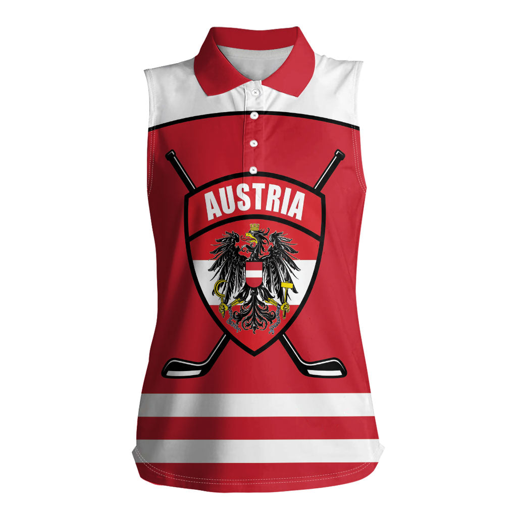 Austria Ice Hockey Custom Women Sleeveless Polo Shirt Austrian Eagle Shield Red Version