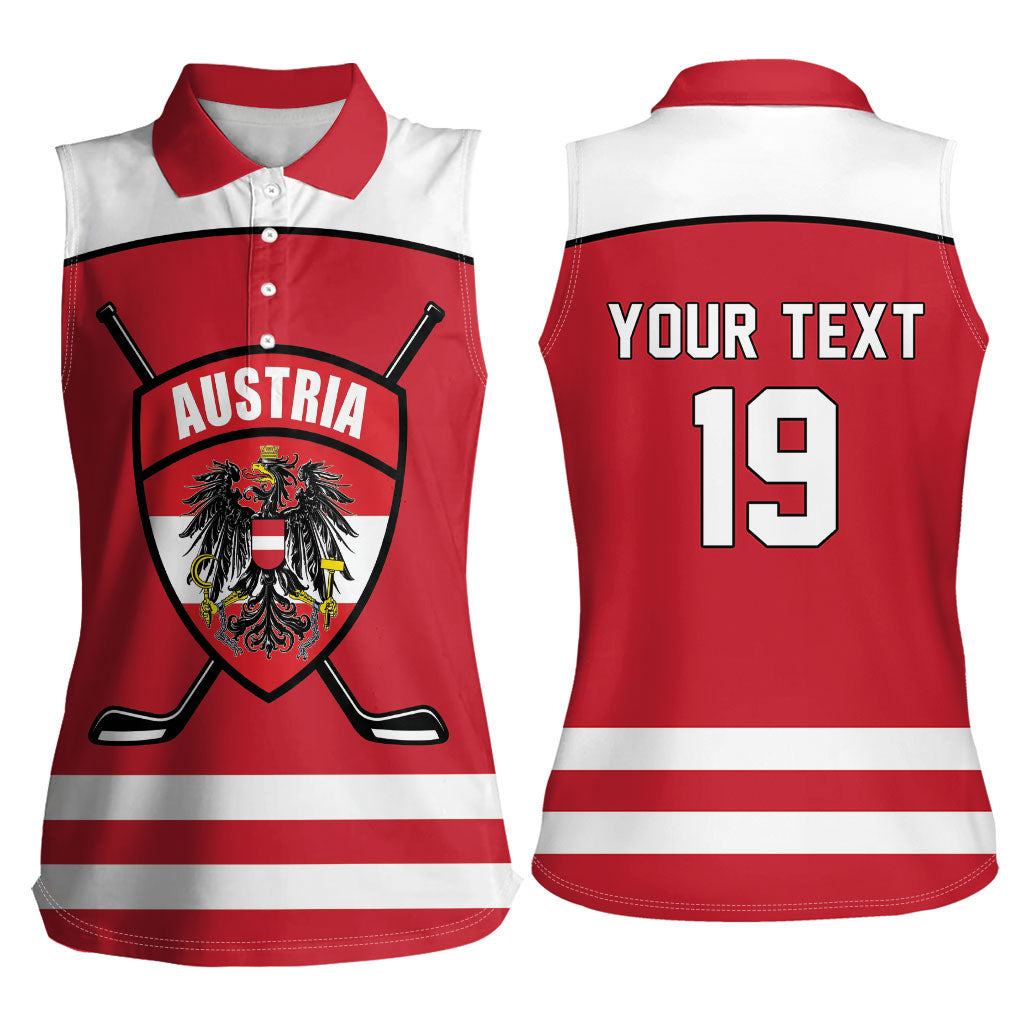 Austria Ice Hockey Custom Women Sleeveless Polo Shirt Austrian Eagle Shield Red Version