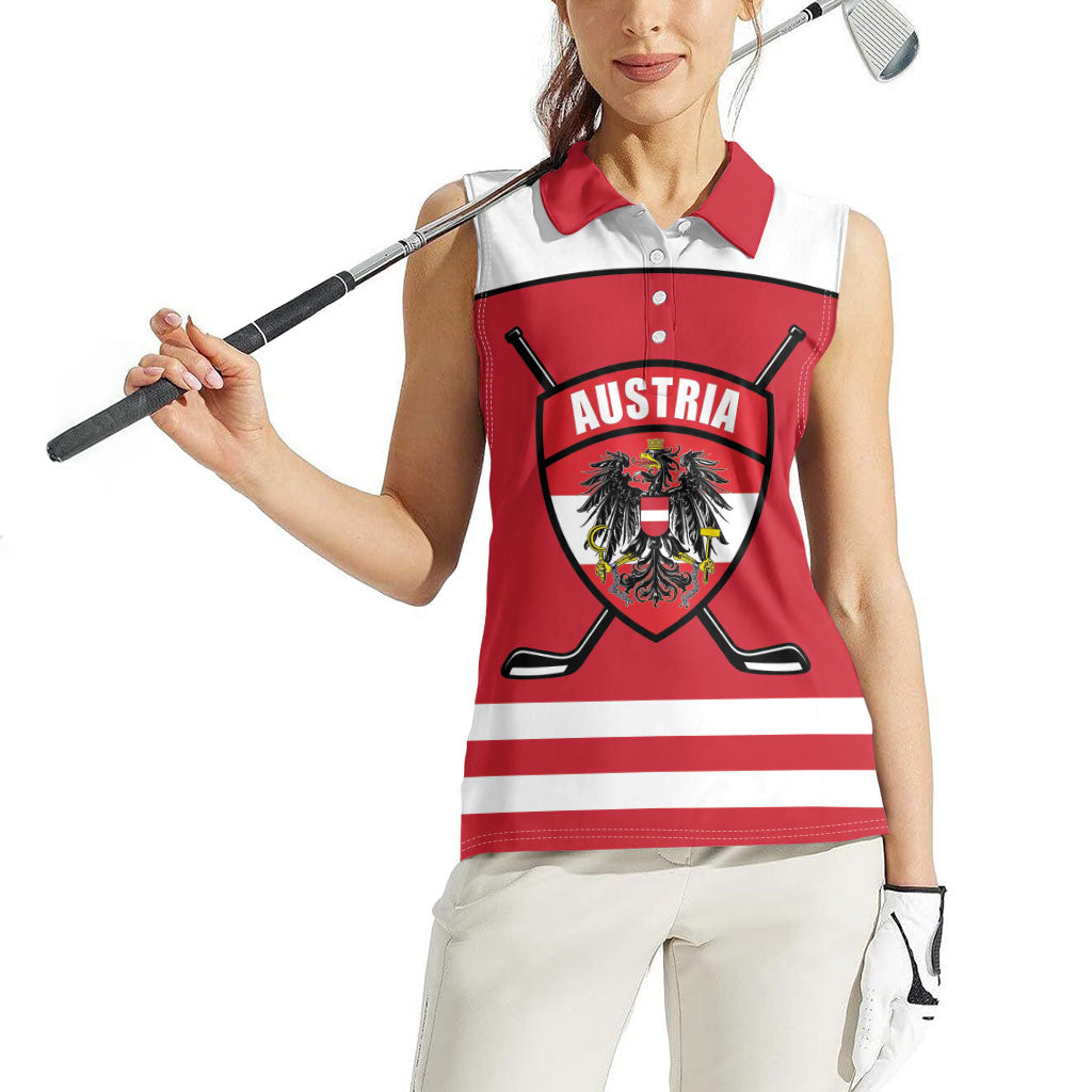 Austria Ice Hockey Custom Women Sleeveless Polo Shirt Austrian Eagle Shield Red Version