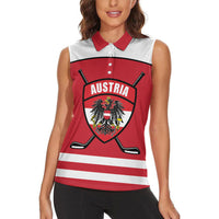 Austria Ice Hockey Custom Women Sleeveless Polo Shirt Austrian Eagle Shield Red Version