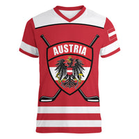 Austria Ice Hockey Custom Women V-Neck T-Shirt Austrian Eagle Shield Red Version