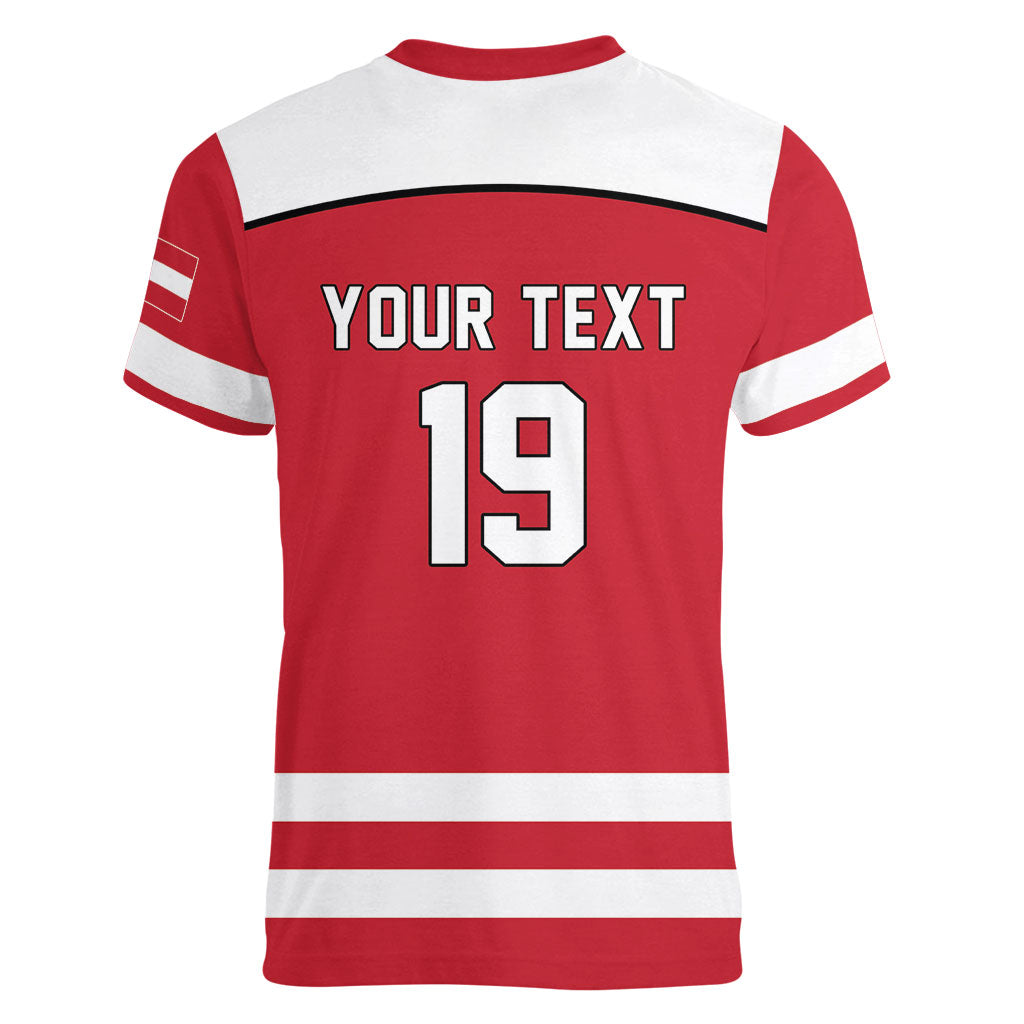 Austria Ice Hockey Custom Women V-Neck T-Shirt Austrian Eagle Shield Red Version