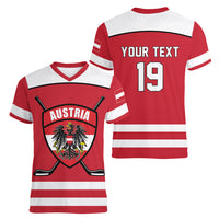 Austria Ice Hockey Custom Women V-Neck T-Shirt Austrian Eagle Shield Red Version