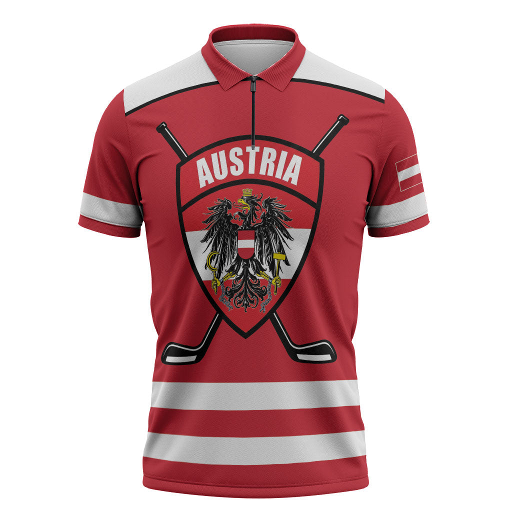 Austria Ice Hockey Custom Zipper Polo Shirt Austrian Eagle Shield Red Version