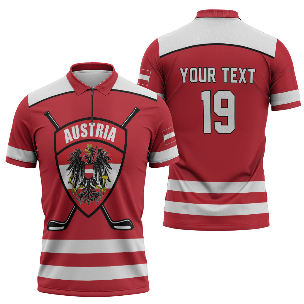 Austria Ice Hockey Custom Zipper Polo Shirt Austrian Eagle Shield Red Version