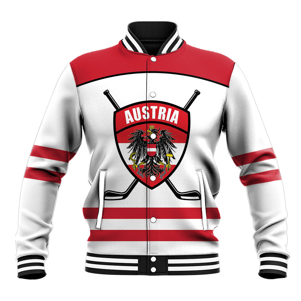 Austria Ice Hockey Custom Baseball Jacket Austrian Eagle Shield White Version