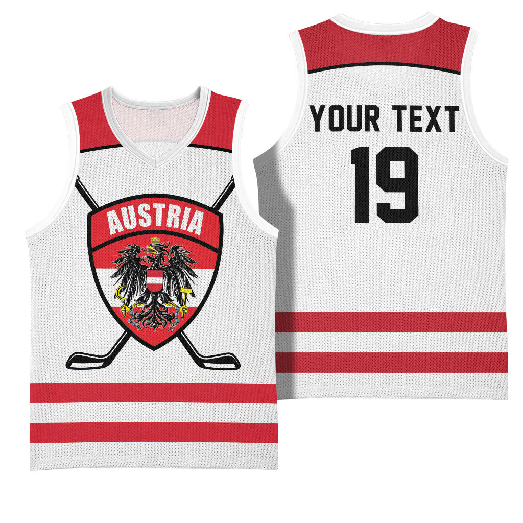 Austria Ice Hockey Custom Basketball Jersey Austrian Eagle Shield White Version