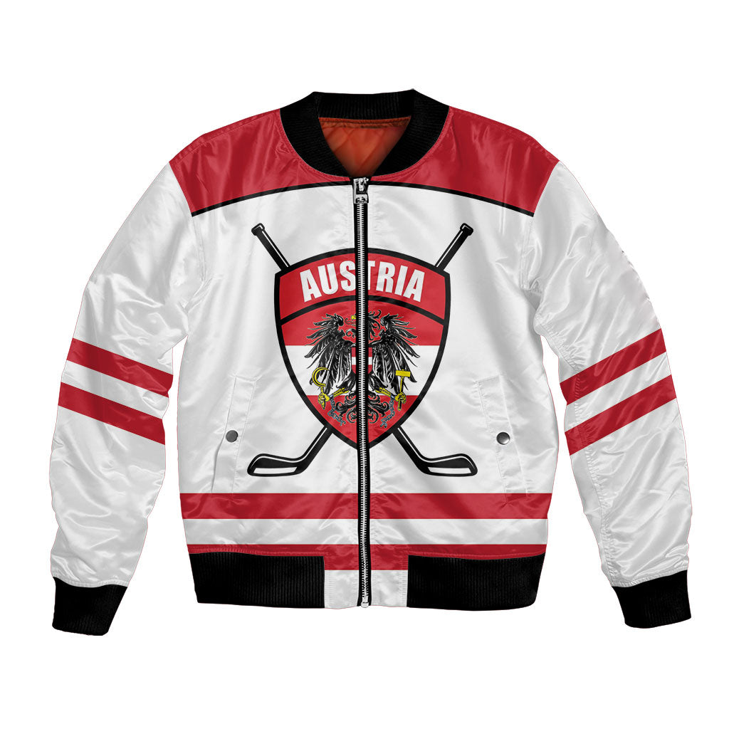 Austria Ice Hockey Custom Bomber Jacket Austrian Eagle Shield White Version