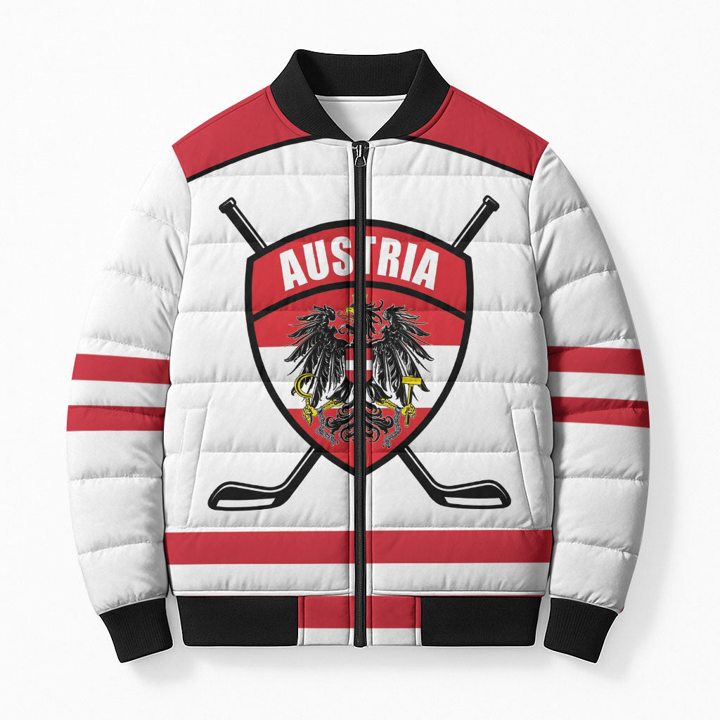 Austria Ice Hockey Custom Bomber Puffer Jacket Austrian Eagle Shield White Version