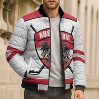 Austria Ice Hockey Custom Bomber Puffer Jacket Austrian Eagle Shield White Version