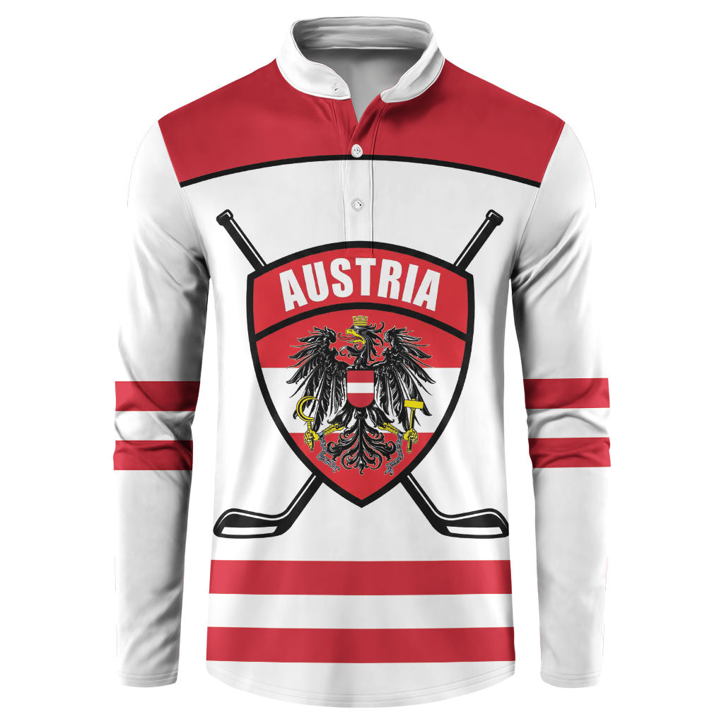 Austria Ice Hockey Custom Button Sweatshirt Austrian Eagle Shield White Version