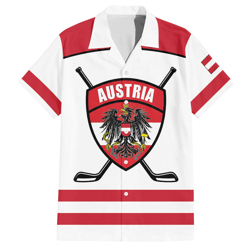 Austria Ice Hockey Custom Hawaiian Shirt Austrian Eagle Shield White Version