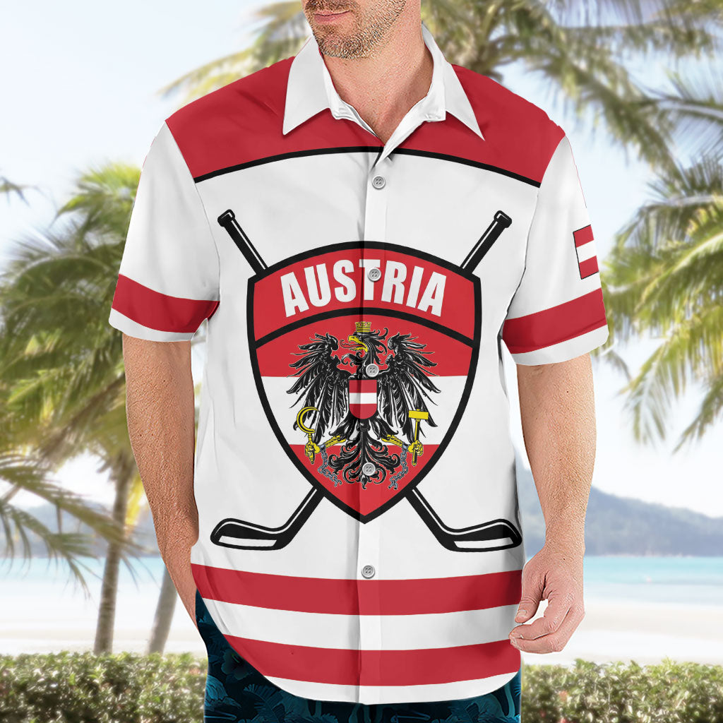 Austria Ice Hockey Custom Hawaiian Shirt Austrian Eagle Shield White Version