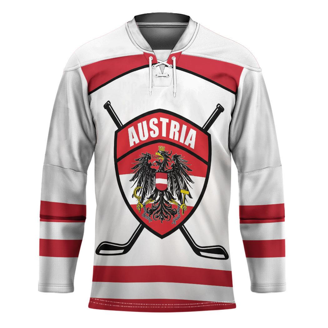 Austria Ice Hockey Custom Hockey Jersey Austrian Eagle Shield White Version