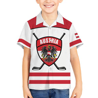 Austria Ice Hockey Custom Kid Hawaiian Shirt Austrian Eagle Shield White Version