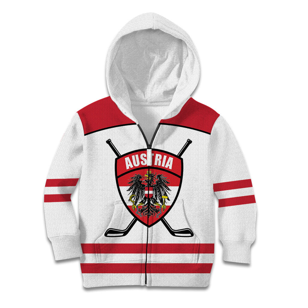 Austria Ice Hockey Custom Kid Hoodie Austrian Eagle Shield White Version