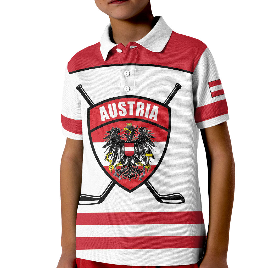 Austria Ice Hockey Custom Kid Polo Shirt Austrian Eagle Shield White Version