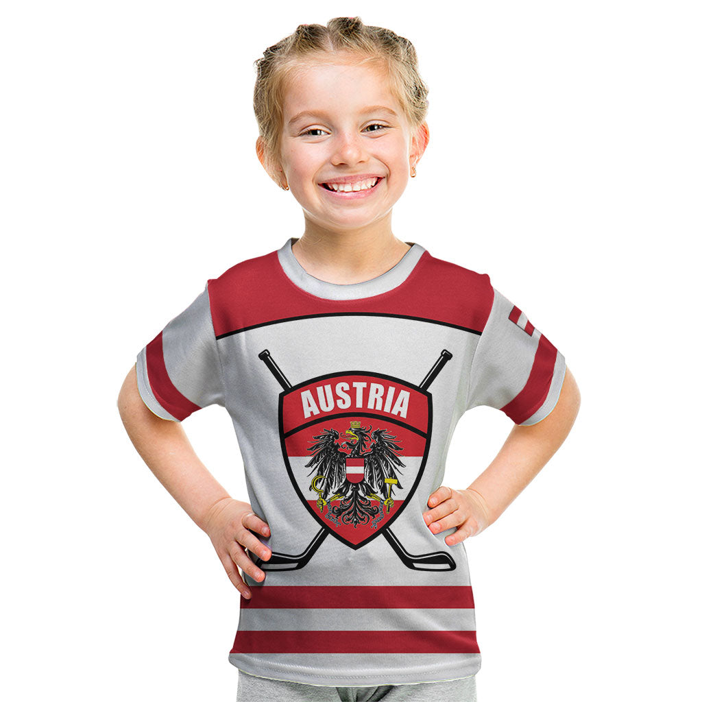 Austria Ice Hockey Custom Kid T Shirt Austrian Eagle Shield White Version