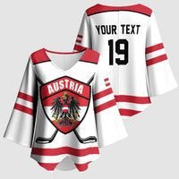 Austria Ice Hockey Custom Kimono Sleeve Blouse Austrian Eagle Shield White Version