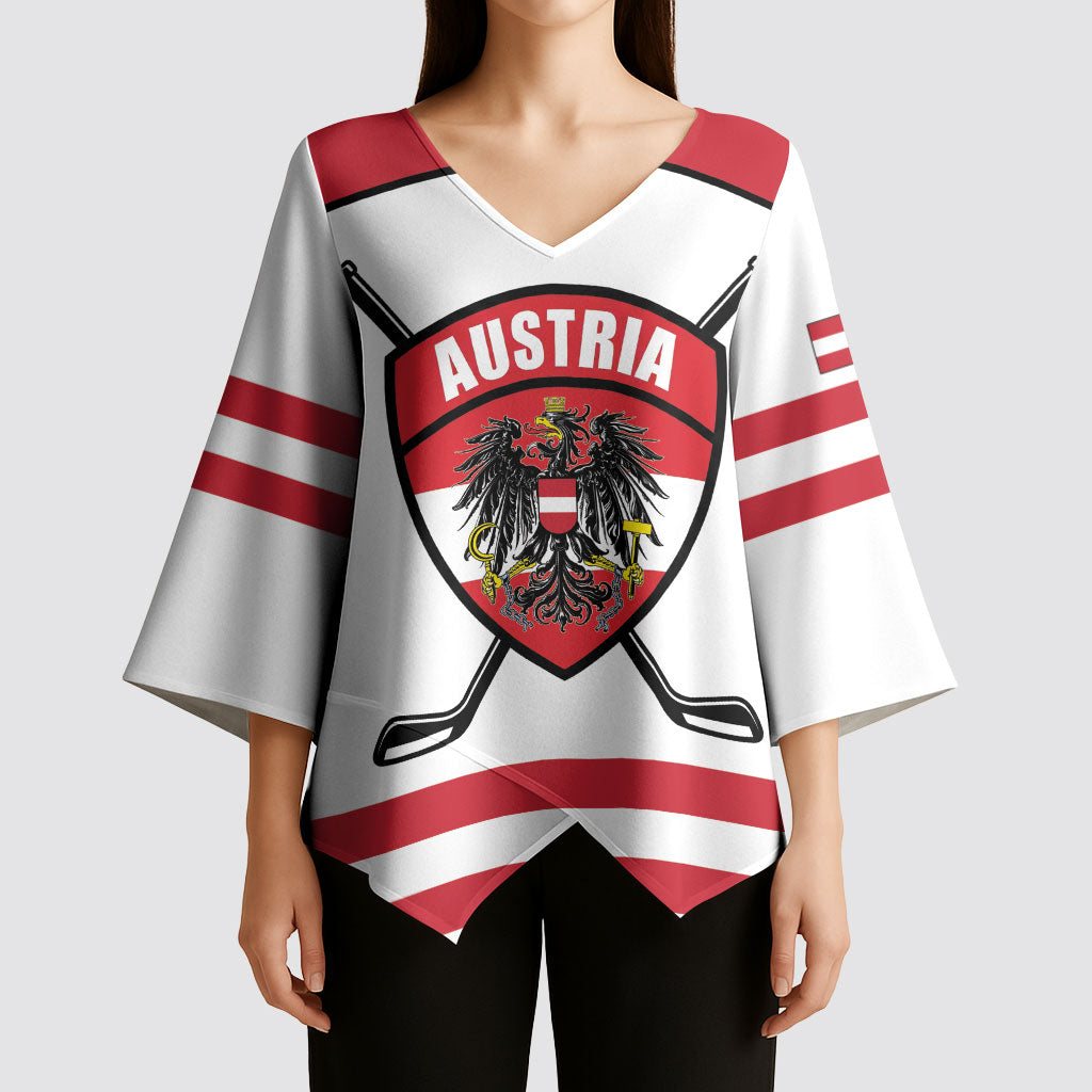 Austria Ice Hockey Custom Kimono Sleeve Blouse Austrian Eagle Shield White Version