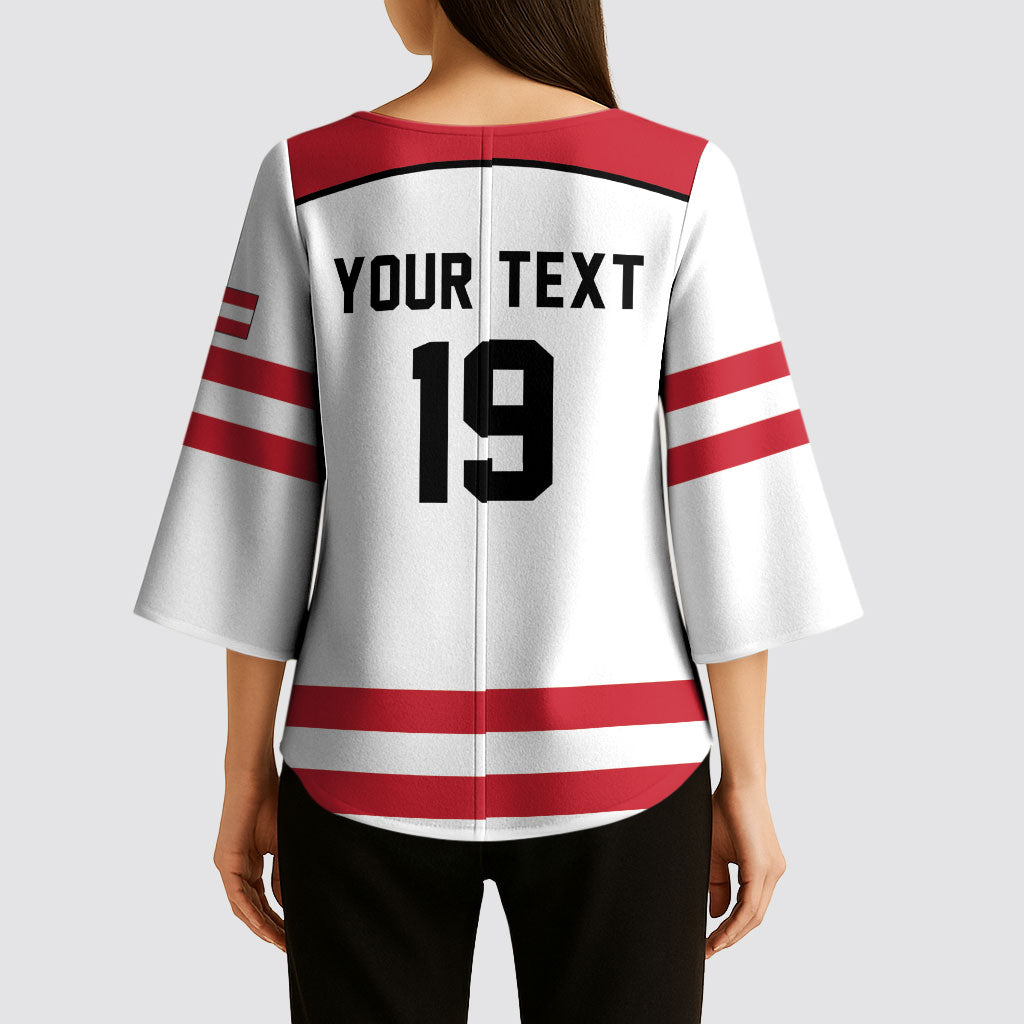 Austria Ice Hockey Custom Kimono Sleeve Blouse Austrian Eagle Shield White Version