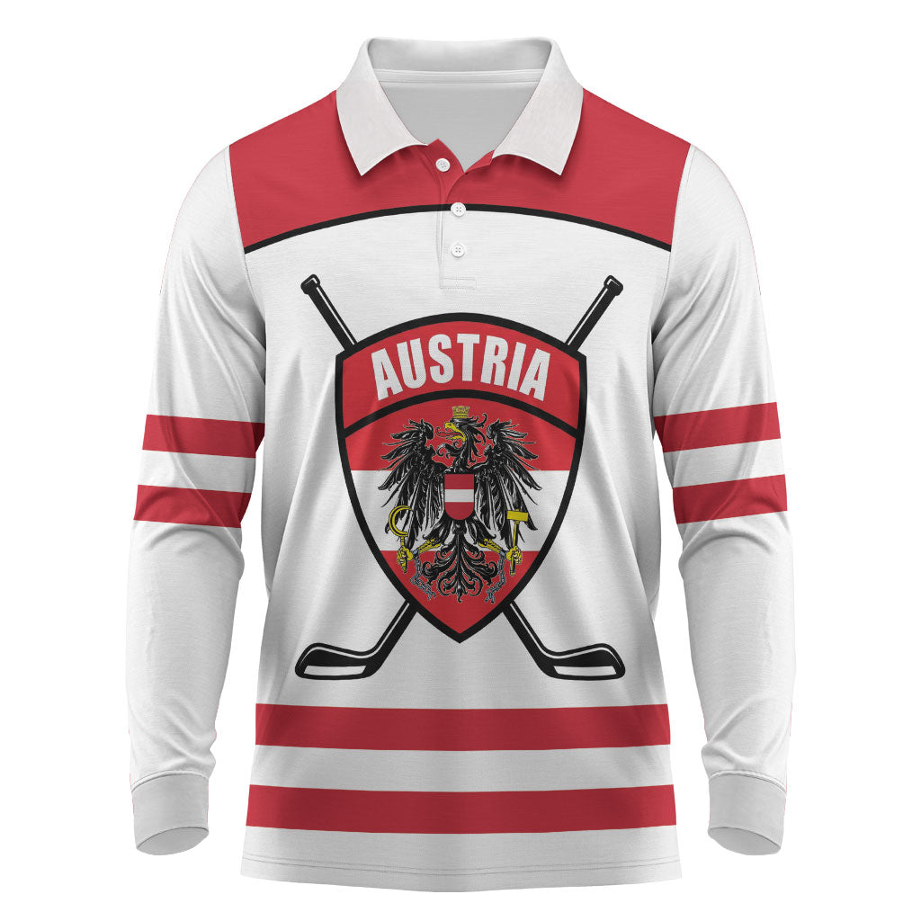 Austria Ice Hockey Custom Long Sleeve Polo Shirt Austrian Eagle Shield White Version