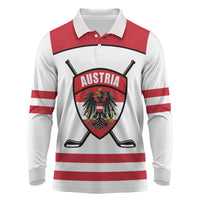 Austria Ice Hockey Custom Long Sleeve Polo Shirt Austrian Eagle Shield White Version
