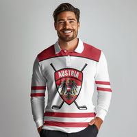 Austria Ice Hockey Custom Long Sleeve Polo Shirt Austrian Eagle Shield White Version