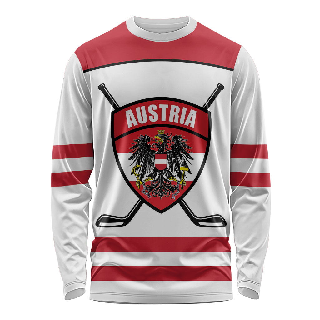 Austria Ice Hockey Custom Long Sleeve Shirt Austrian Eagle Shield White Version