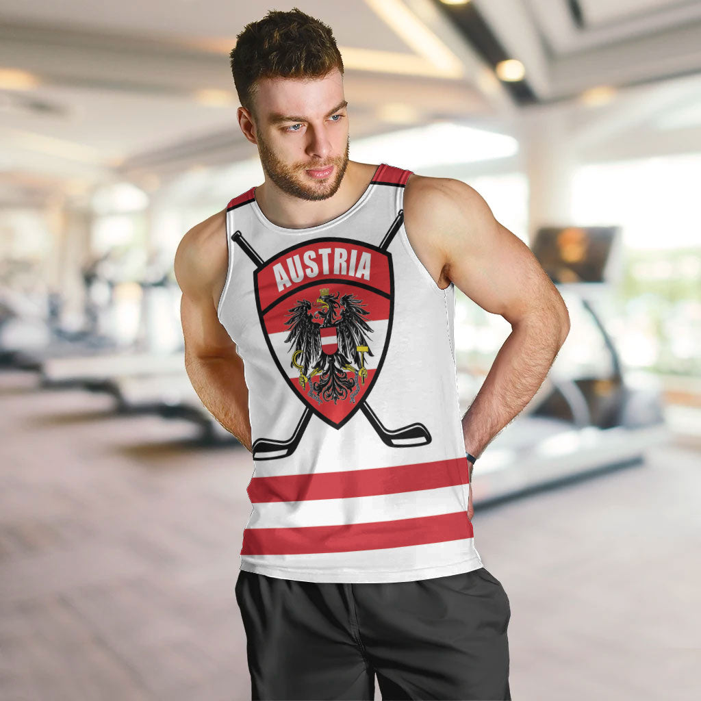 Austria Ice Hockey Custom Men Tank Top Austrian Eagle Shield White Version