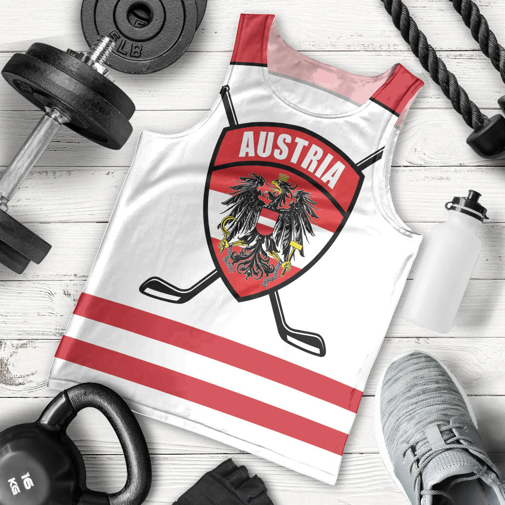 Austria Ice Hockey Custom Men Tank Top Austrian Eagle Shield White Version