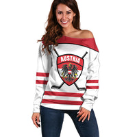 Austria Ice Hockey Custom Off Shoulder Sweater Austrian Eagle Shield White Version