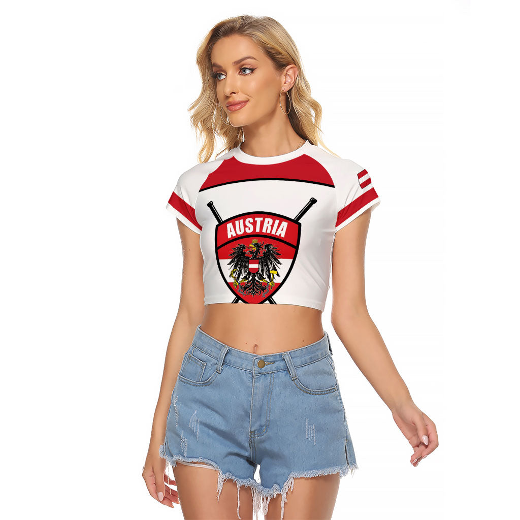 Austria Ice Hockey Custom Raglan Cropped T Shirt Austrian Eagle Shield White Version