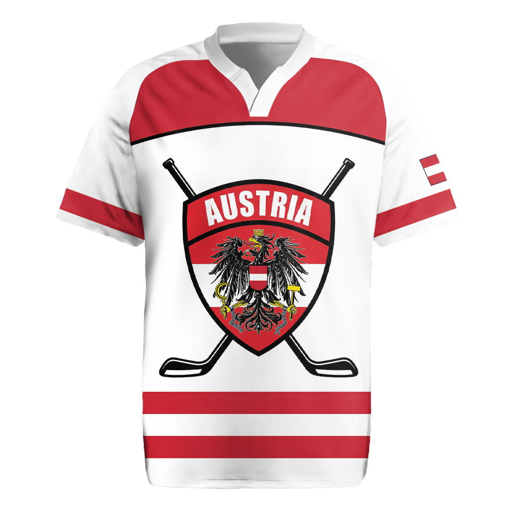 Austria Ice Hockey Custom Rugby Jersey Austrian Eagle Shield White Version