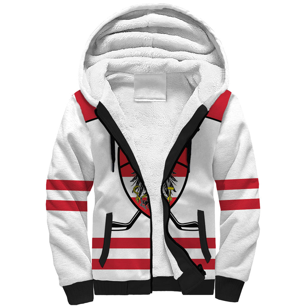 Austria Ice Hockey Custom Sherpa Hoodie Austrian Eagle Shield White Version