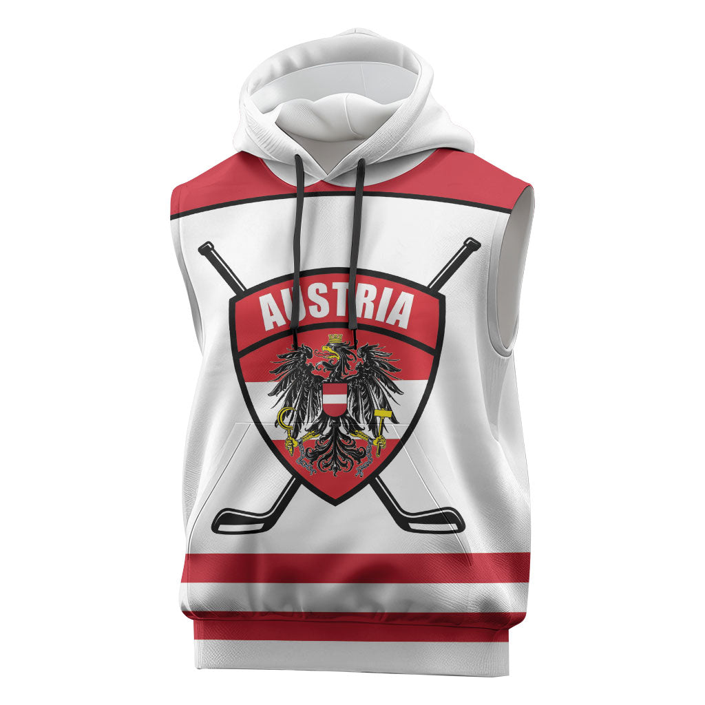 Austria Ice Hockey Custom Sleeveless Hoodie Austrian Eagle Shield White Version