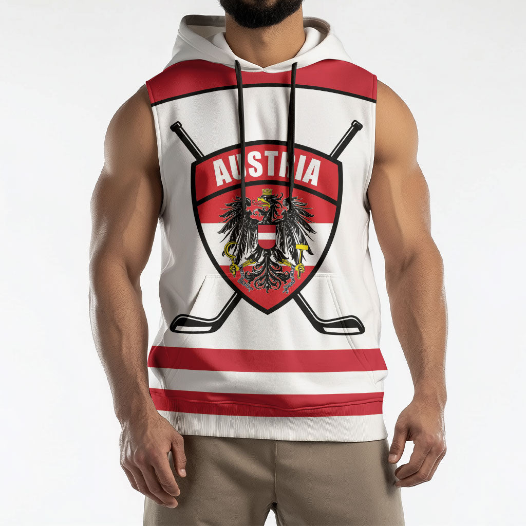 Austria Ice Hockey Custom Sleeveless Hoodie Austrian Eagle Shield White Version