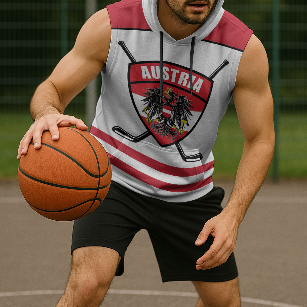 Austria Ice Hockey Custom Sleeveless Hoodie Austrian Eagle Shield White Version