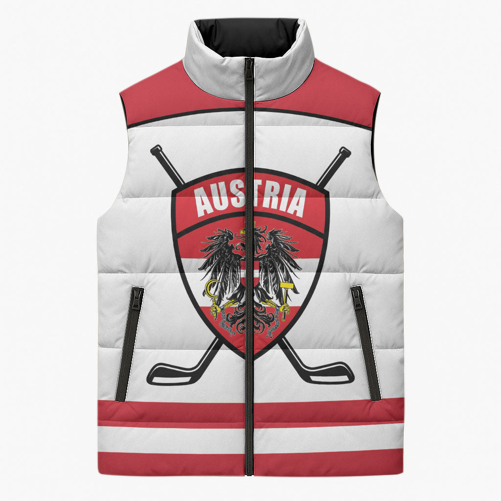 Austria Ice Hockey Custom Sleeveless Puffer Jacket Austrian Eagle Shield White Version