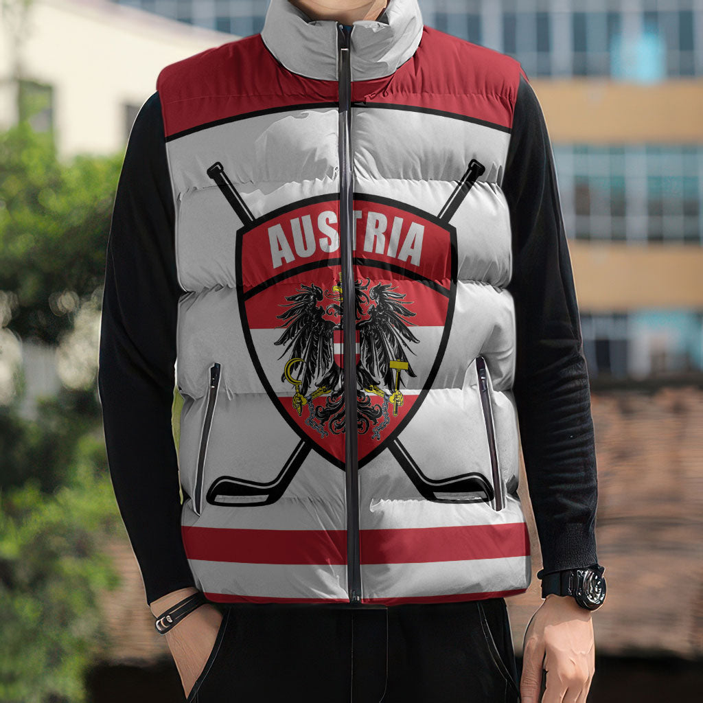 Austria Ice Hockey Custom Sleeveless Puffer Jacket Austrian Eagle Shield White Version