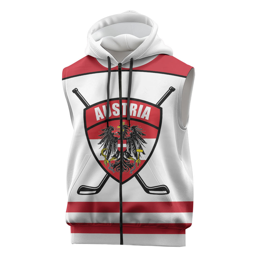 Austria Ice Hockey Custom Sleeveless Zip Hoodie Austrian Eagle Shield White Version