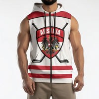 Austria Ice Hockey Custom Sleeveless Zip Hoodie Austrian Eagle Shield White Version