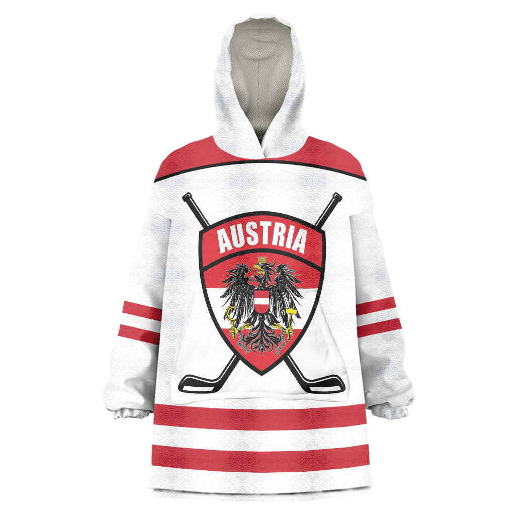 Austria Ice Hockey Custom Wearable Blanket Hoodie Austrian Eagle Shield White Version