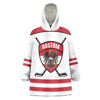 Austria Ice Hockey Custom Wearable Blanket Hoodie Austrian Eagle Shield White Version