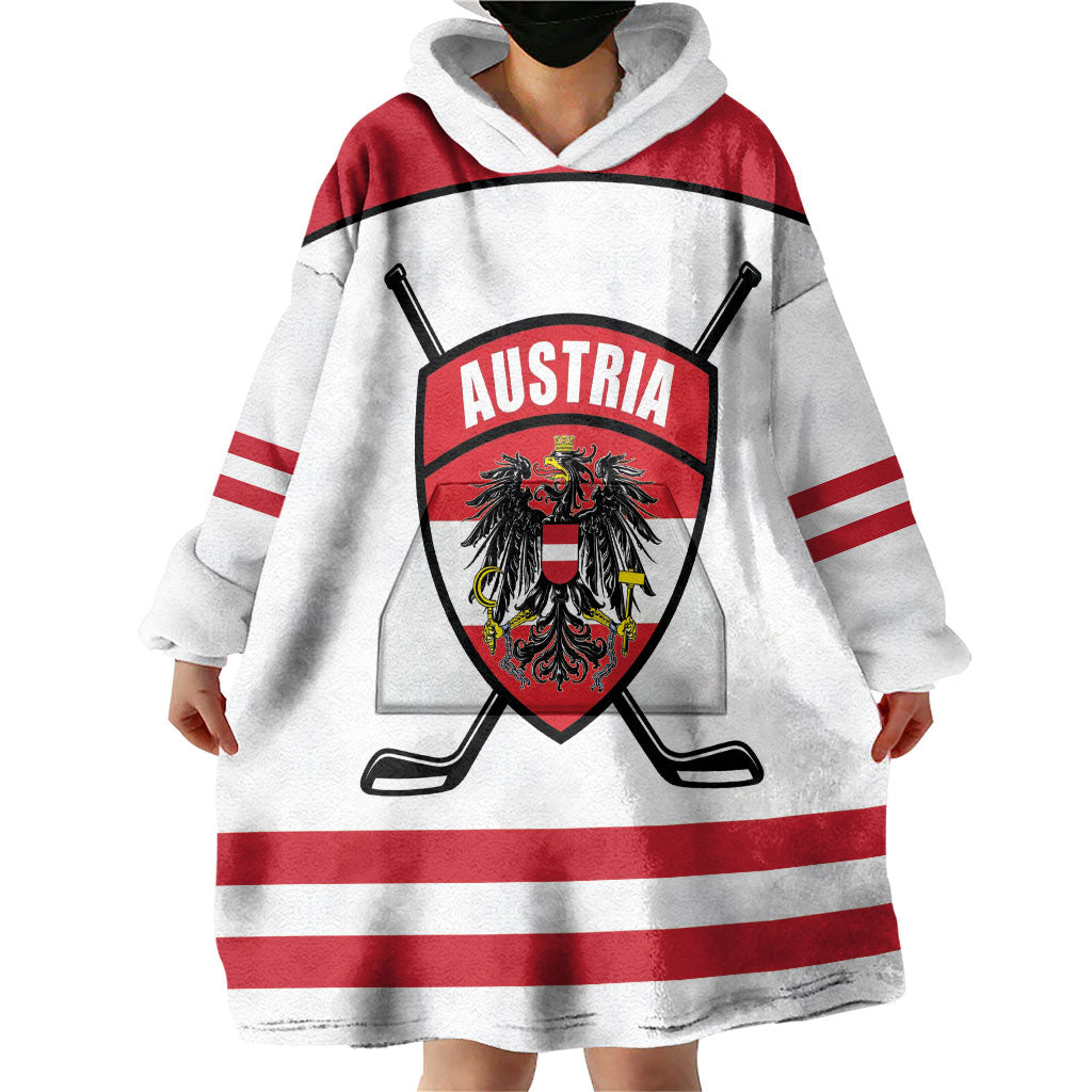 Austria Ice Hockey Custom Wearable Blanket Hoodie Austrian Eagle Shield White Version